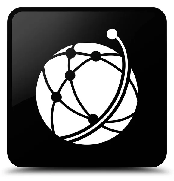 Ícone de rede global botão quadrado preto — Fotografia de Stock