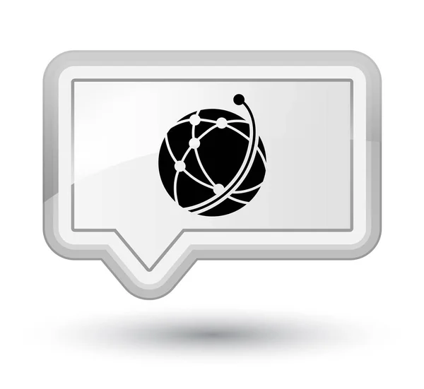 Ícone de rede global botão banner branco primo — Fotografia de Stock