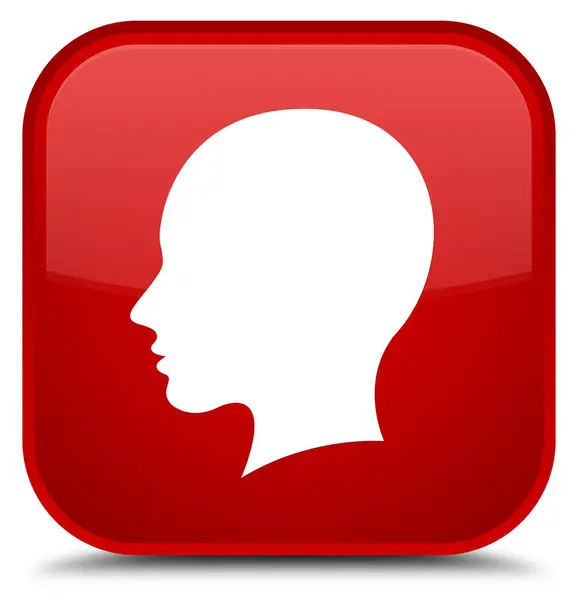 Kepala ikon wajah wanita tombol bujur sangkar merah spesial — Stok Foto