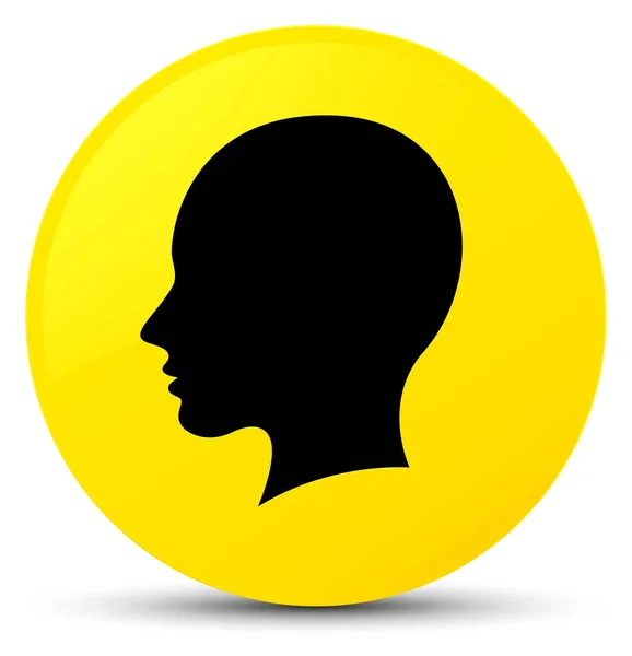 Cabeça fêmea ícone rosto amarelo botão redondo — Fotografia de Stock