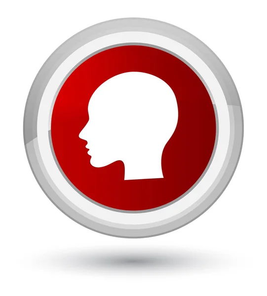 Κεφάλι γυναίκας πρόσωπο προνομιακή κόκκινο στρογγυλό κουμπί εικονίδιο — Φωτογραφία Αρχείου