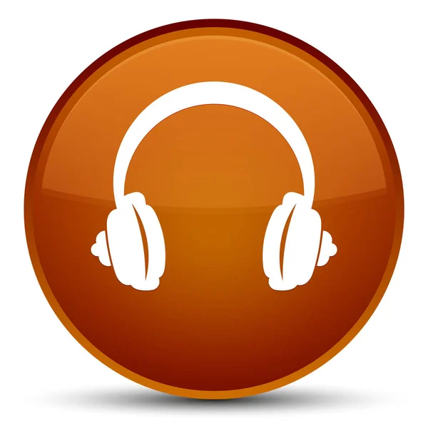 Fejhallgató ikon külön brown kerek gomb — Stock Fotó