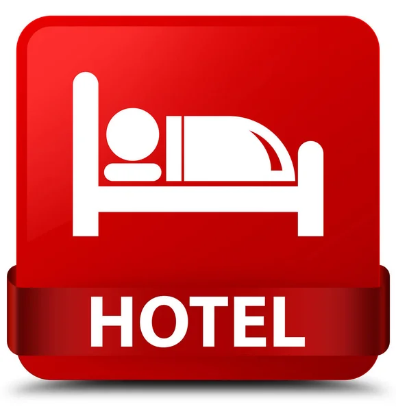 Hotel red square button red ribbon in middle — Stock Photo, Image