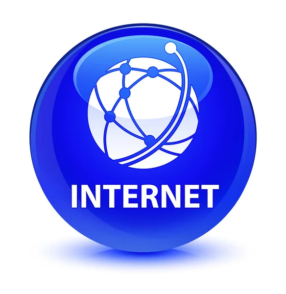 Internet (globální sítě ikonu) sklovité modré kulaté tlačítko — Stock fotografie