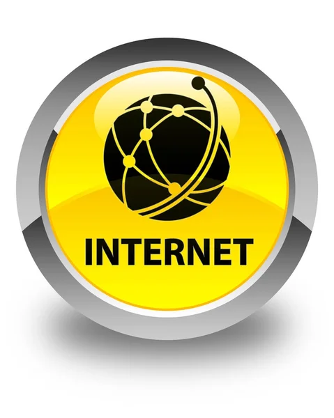 Internet (icono de red global) botón redondo amarillo brillante — Foto de Stock