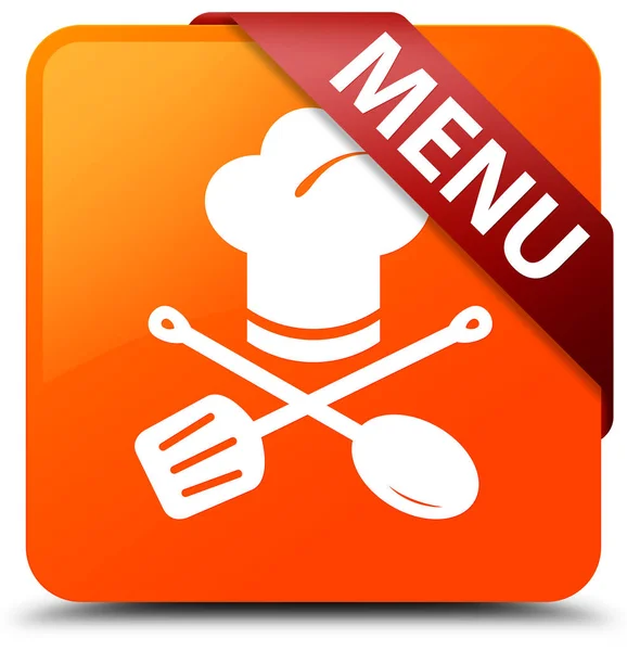 Menu (restaurant icon) orange square button red ribbon in corner