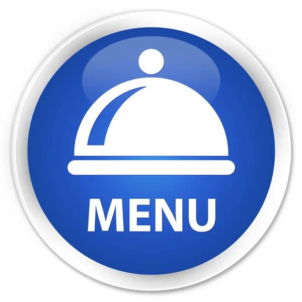 Menú (icono de plato de comida) botón redondo azul premium — Foto de Stock