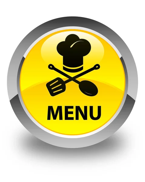 Menu (restaurant icon) glossy yellow round button — Stock Photo, Image