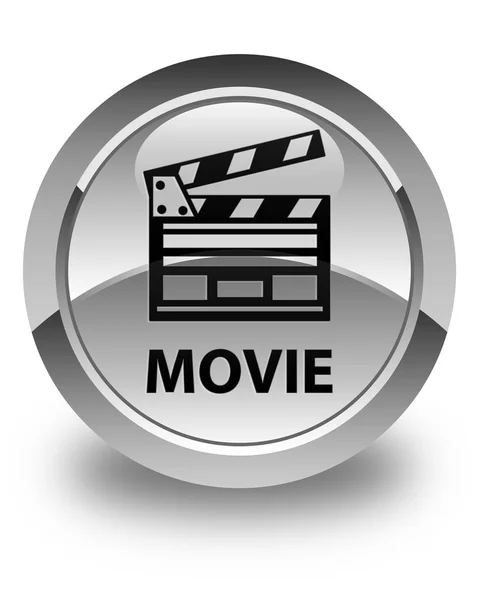 Biały błyszczący film (ikona spinacza do kina) okrągły przycisk — Zdjęcie stockowe
