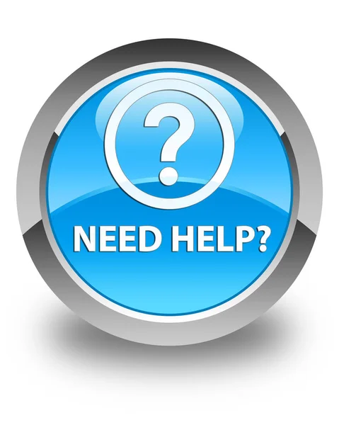 Necesita ayuda (icono de la pregunta) botón redondo azul cian brillante — Foto de Stock