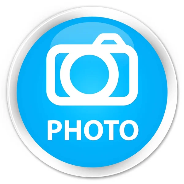 Fénykép (a fényképezőgép ikonra) prémium cián kék kerek gomb — Stock Fotó