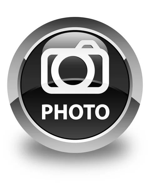 写真 (カメラのアイコン) 光沢のある黒ラウンド ボタン — ストック写真