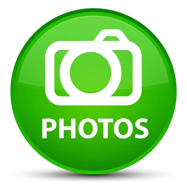 Photos (camera icon) special green round button — Stock Photo, Image