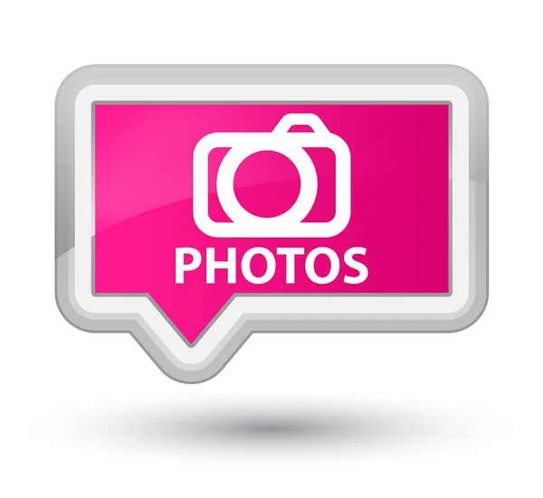 Fotos (icono de la cámara) botón de bandera rosa de primera —  Fotos de Stock