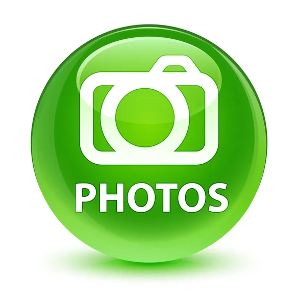 Foto (icona della fotocamera) vetro verde pulsante rotondo — Foto Stock