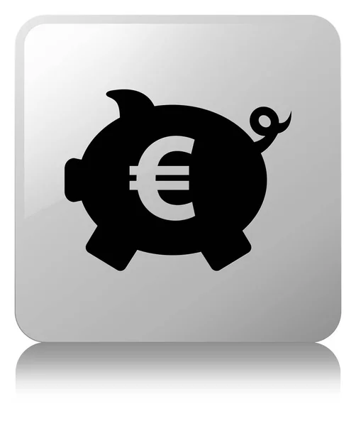 Piggy banco ícone de sinal de euro botão quadrado branco — Fotografia de Stock