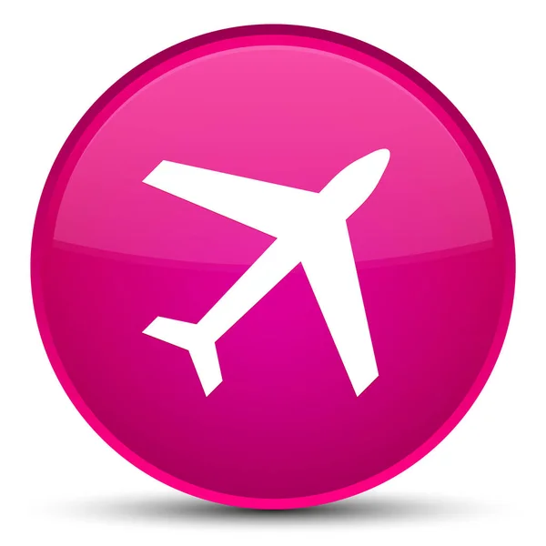 비행기 아이콘 특별 한 핑크 라운드 버튼 — 스톡 사진