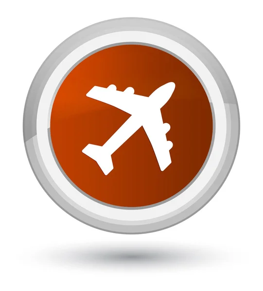 Ícone de avião botão redondo marrom primo — Fotografia de Stock