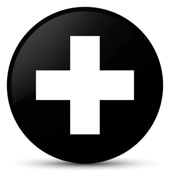Plus Symbol schwarzer runder Knopf — Stockfoto
