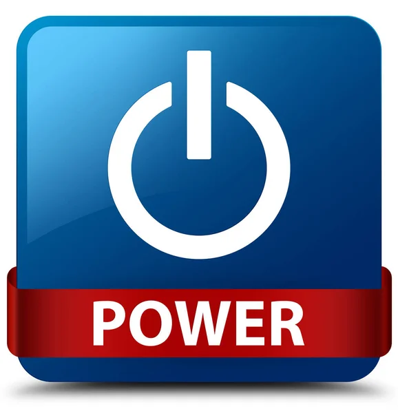 Power blue square button red ribbon in middle — Stock Photo, Image