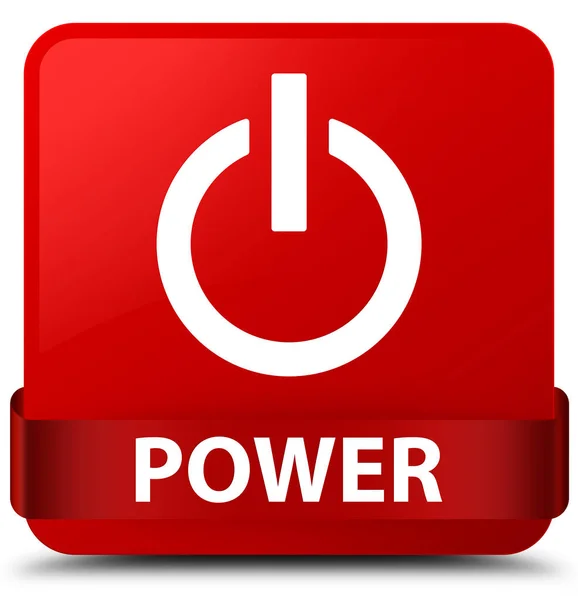 Power red square button red ribbon in middle — Stock Photo, Image