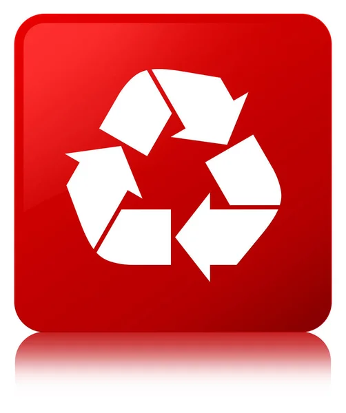 Ícone de reciclagem botão quadrado vermelho — Fotografia de Stock