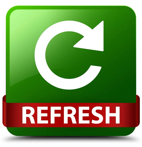Refresh (rotate arrow icon) green square button red ribbon in mi — Stock Photo, Image