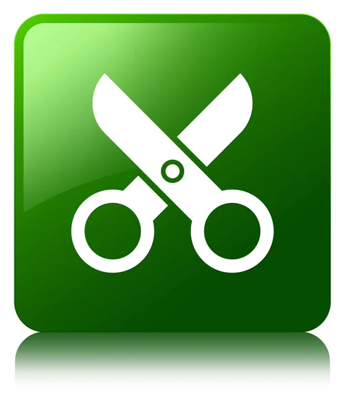 Makas simgesi yeşil kare düğme — Stok fotoğraf