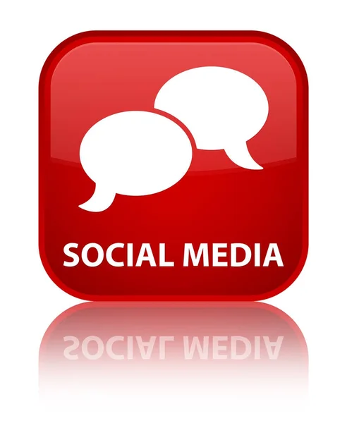 Mídia social (ícone de bolha de bate-papo) botão quadrado vermelho especial — Fotografia de Stock