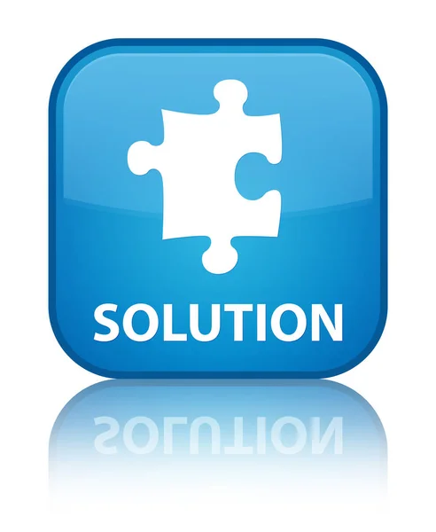 Solução (ícone de quebra-cabeça) botão quadrado azul ciano especial — Fotografia de Stock
