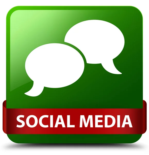 Mídia social (ícone de bolha de bate-papo) verde quadrado botão fita vermelha i — Fotografia de Stock