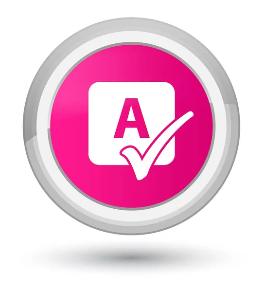 Ícone de verificação ortográfica botão redondo rosa primo — Fotografia de Stock