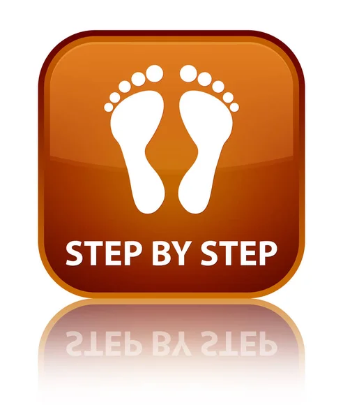 Step by step (footprint icon) special brown square button — Stock Photo, Image