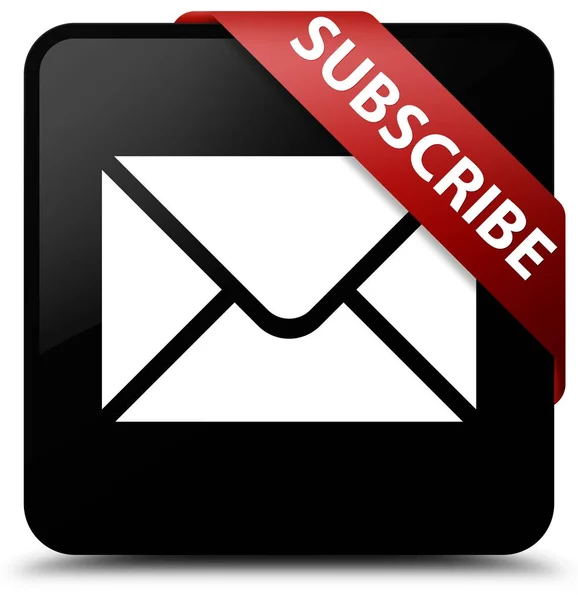 Subscribe (email icon) black square button red ribbon in corner — Stock Photo, Image