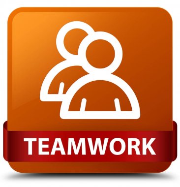 Ekip çalışması (grup simgesi) kahverengi kare düğme kırmızı kurdele orta