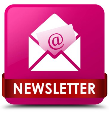 Bülten pembe kare düğme kırmızı kurdele orta