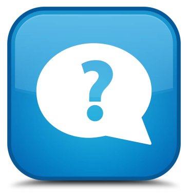 Soru işareti kabarcık kutsal kişilerin resmi özel camgöbeği mavi kare düğme