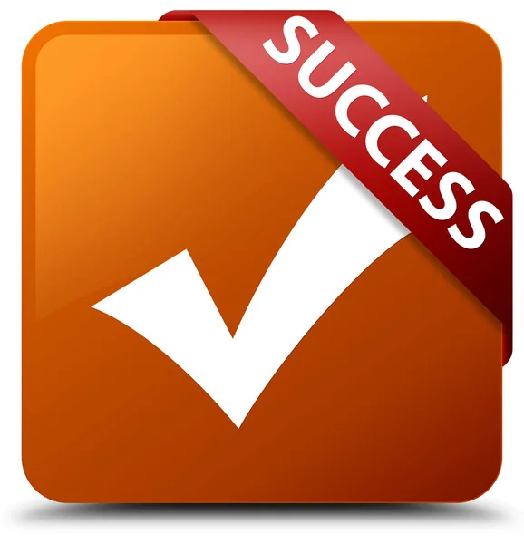 Úspěch (ověření ikonu) hnědá čtvercové tlačítko červenou stužku v rohu — Stock fotografie