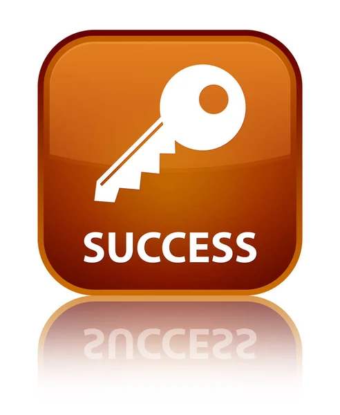 Специальная коричневая квадратная кнопка Success (значок клавиши) — стоковое фото