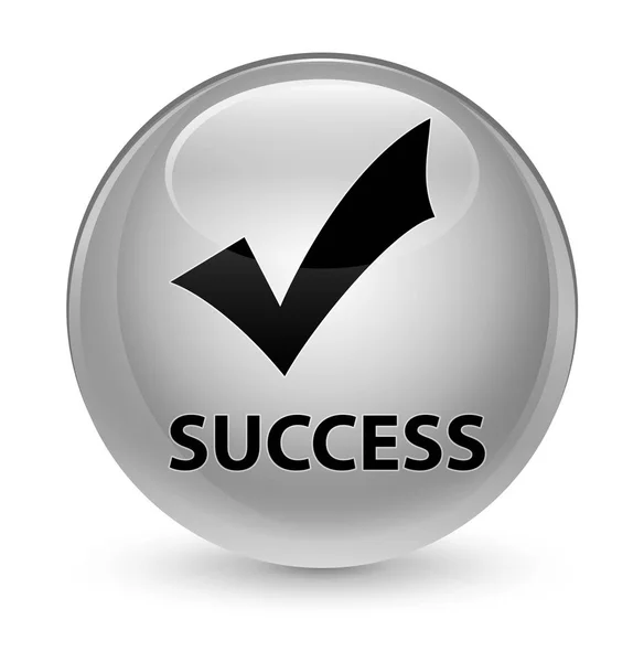Êxito (validar ícone) botão redondo branco vítreo — Fotografia de Stock
