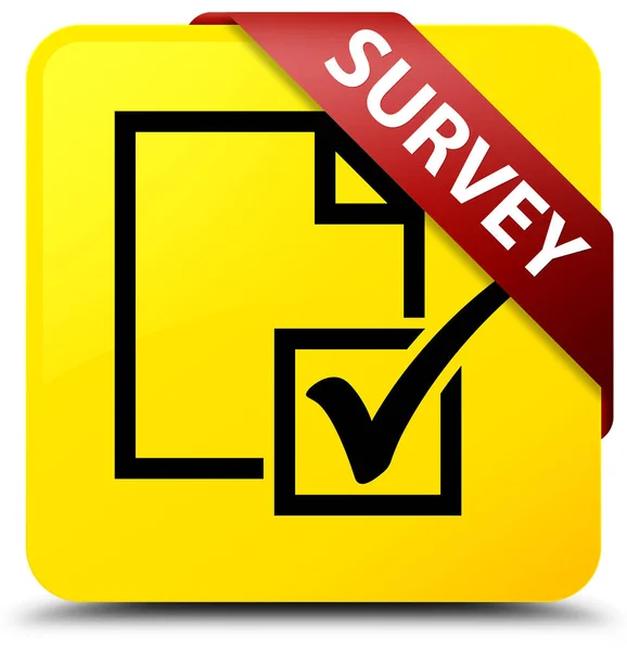 Survey yellow square button red ribbon in corner — Stock Photo, Image