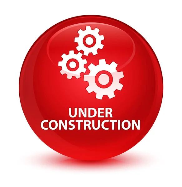 En construcción (icono de engranajes) botón redondo rojo vidrioso —  Fotos de Stock