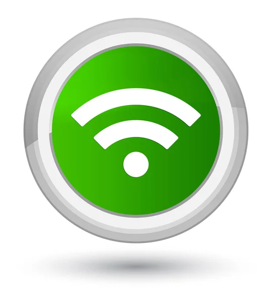 Icono Wifi primer botón redondo verde —  Fotos de Stock