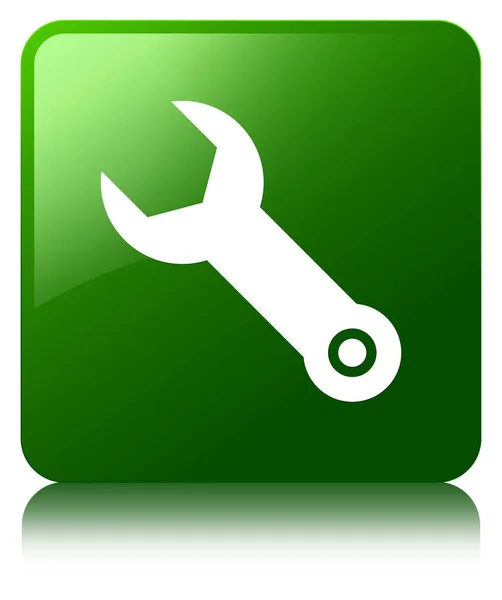 Csavarkulcs ikon zöld négyzet gomb — Stock Fotó