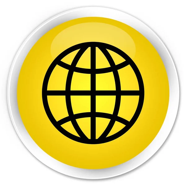 Icono del mundo botón redondo amarillo premium — Foto de Stock