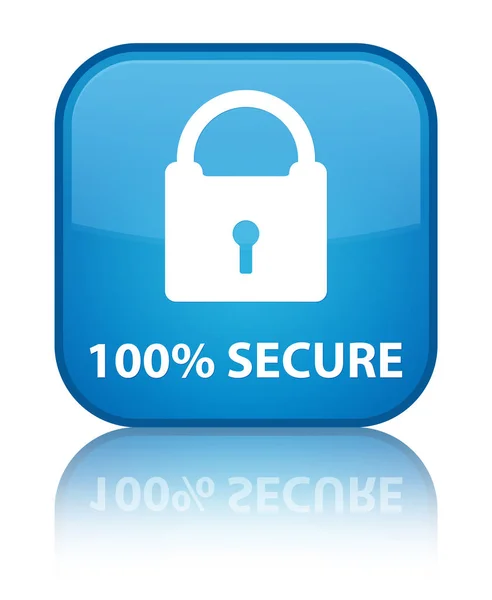 100% 安全な特殊なシアン青い正方形ボタン — ストック写真
