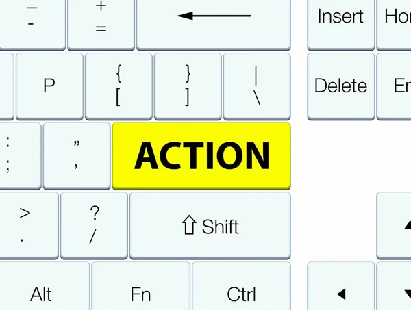 Ação botão teclado amarelo — Fotografia de Stock