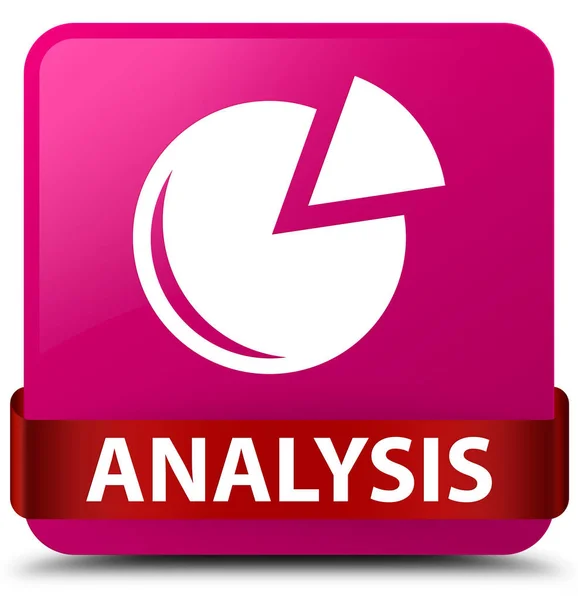 Analizy (ikonę wykresu) różowy kwadrat przycisk czerwoną wstążką w środku — Zdjęcie stockowe