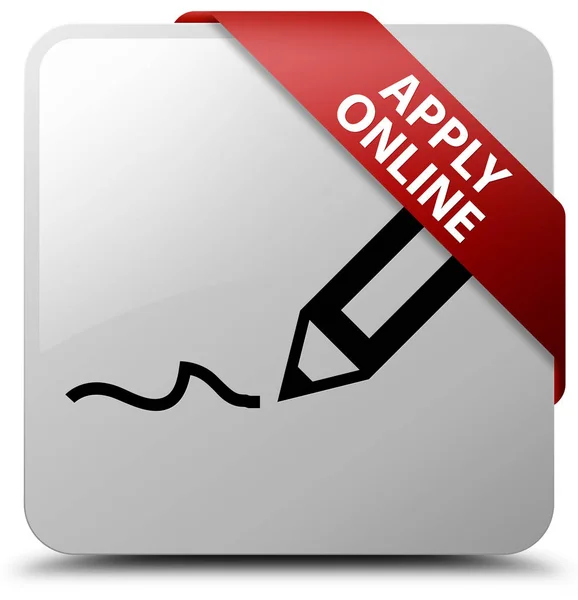 Apply online (edit pen icon) white square button red ribbon in c — Stock Photo, Image