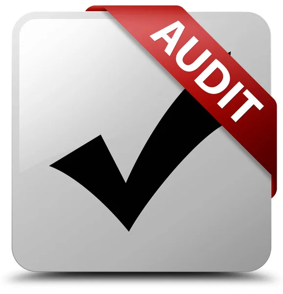 Audit (validate icon) white square button red ribbon in corner — Stock Photo, Image